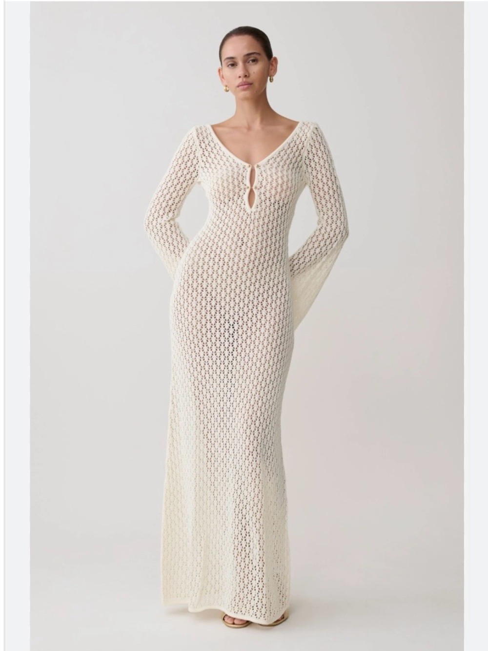 Meshki Cream Crochet Maxi Dress